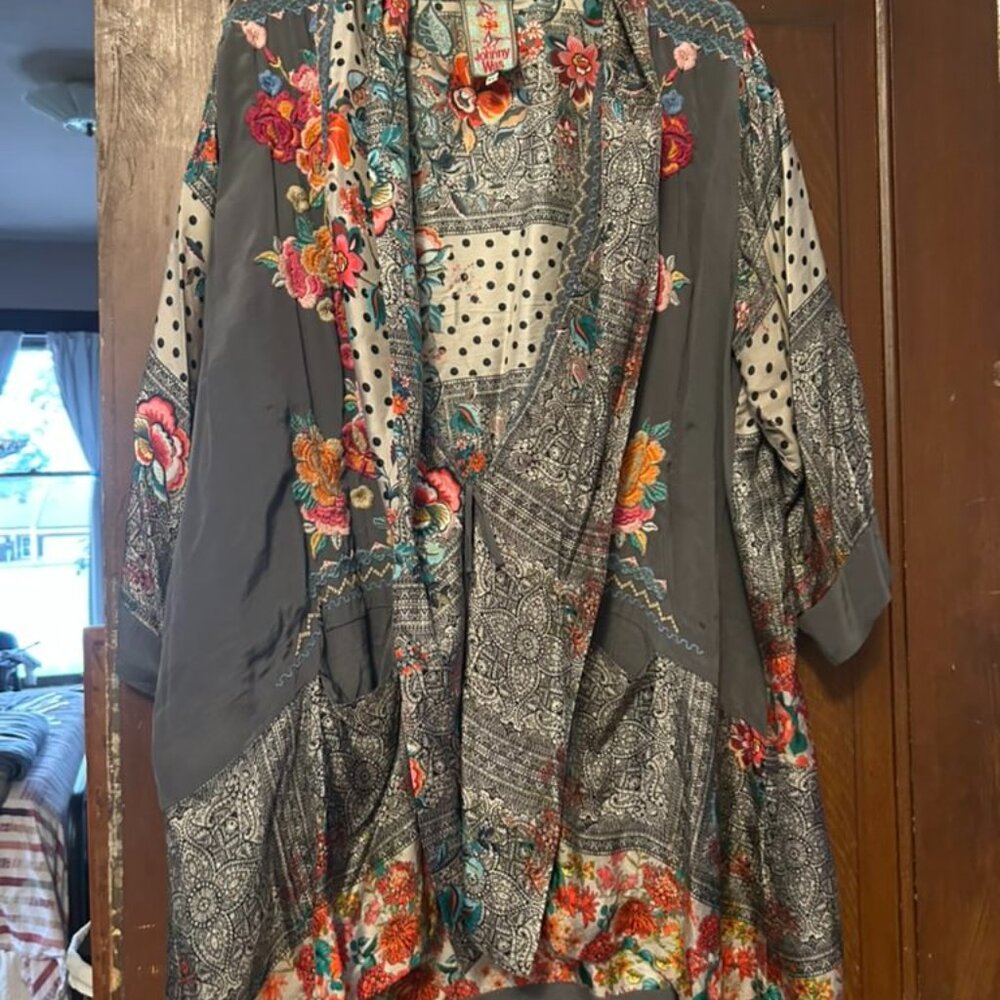 Johnny Was Ellamo Silk Embroidered Kimono Jacket XL